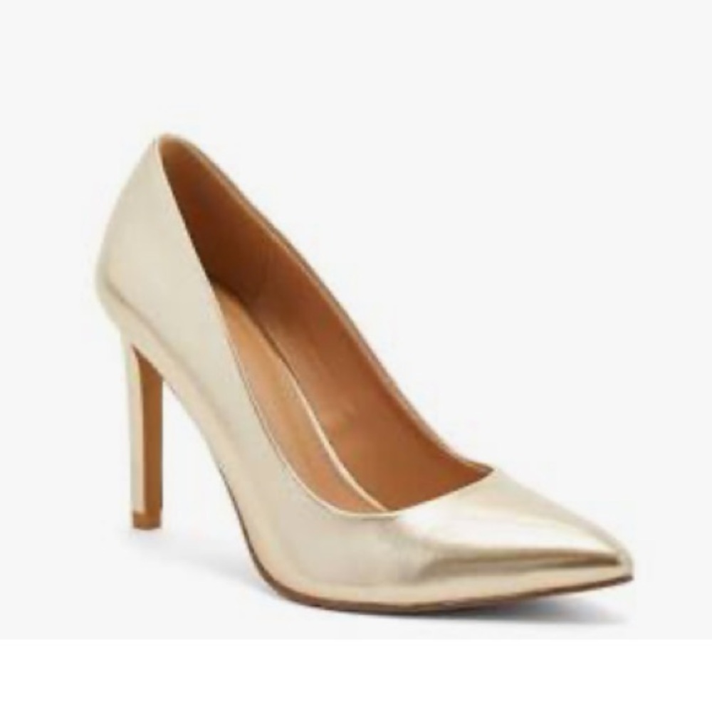 NY & Co. Madison Gold metallic leather pointed toe pumps heels women size 7 - Picture 1 of 9